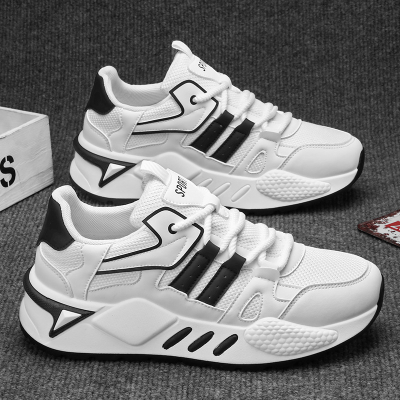 Európai férfi cipők 2024 új nyári lélegző hálós sport alkalmi fehér cipő megnövelt vastag talpú apa divatos cipő