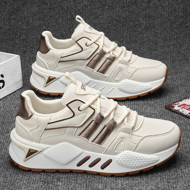 Európai férfi cipők 2024 új nyári lélegző hálós sport alkalmi fehér cipő megnövelt vastag talpú apa divatos cipő