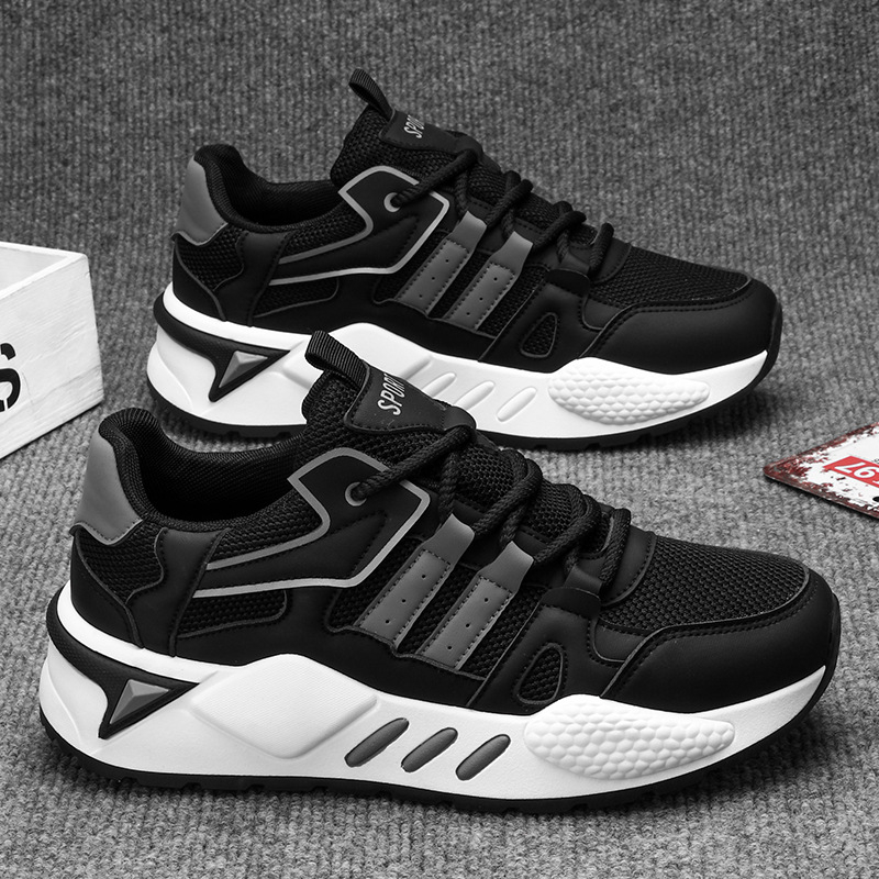 Európai férfi cipők 2024 új nyári lélegző hálós sport alkalmi fehér cipő megnövelt vastag talpú apa divatos cipő