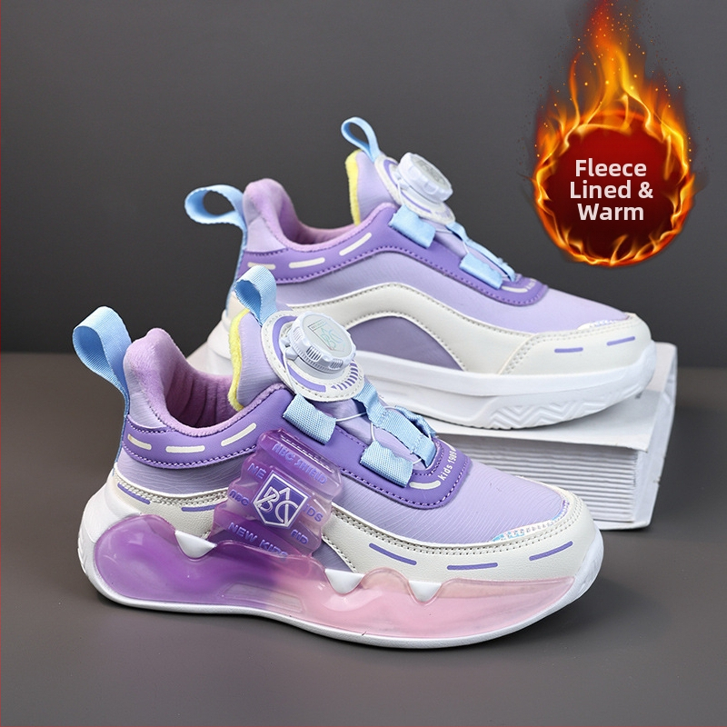 Piiriülesed laste väikese tüdruku 7-aastase talvejalatsid fliisvoodriga soojad pöörlevate nööpidega kulumiskindlad jooksujalatsid poistele