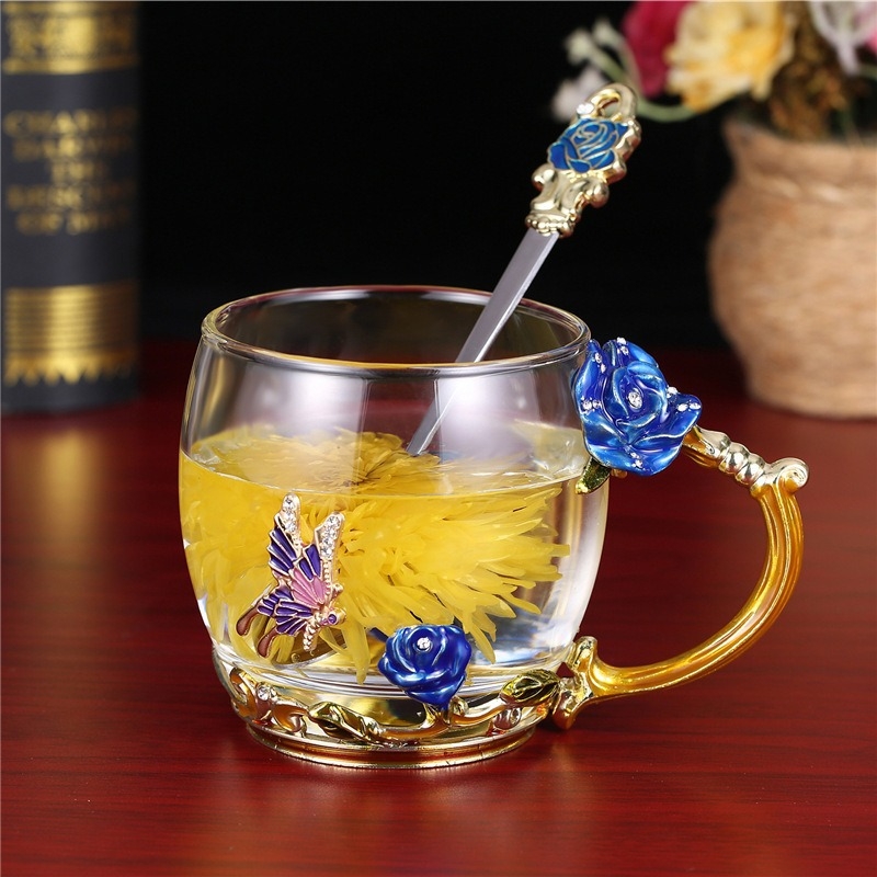 Kis kapacitású vizespohár, háztartási kávéspohár, kreatív, könnyű luxus zománcmintás reggelizőpohár, üvegpohár, ajándéktárgy