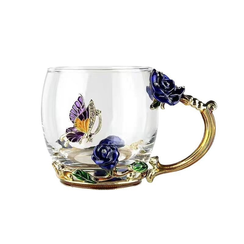 Kis kapacitású vizespohár, háztartási kávéspohár, kreatív, könnyű luxus zománcmintás reggelizőpohár, üvegpohár, ajándéktárgy