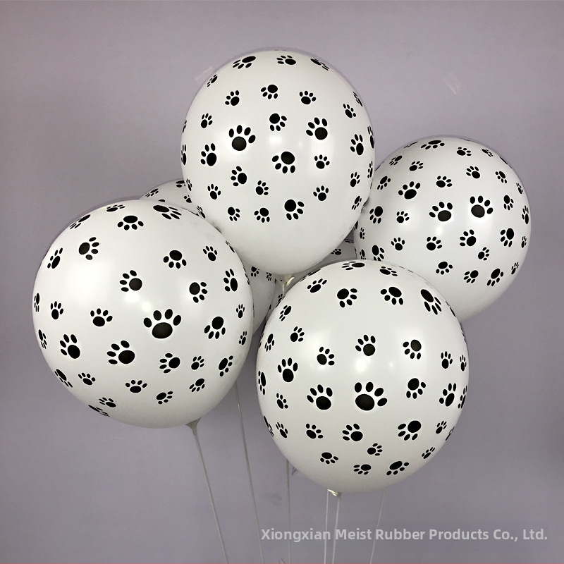 Kutsika jalajälje õhupall, paksendatud valge lateksist koomiksiga sünnipäevapeo kaunistus, loomateemaline mänguballoon