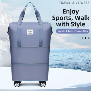 Lielas ietilpības ceļojumu soma ar dubultu izplešanās universālu riteņu rokassomu ceļojumu uzglabāšanas soma ar skriemeli bagāžas soma