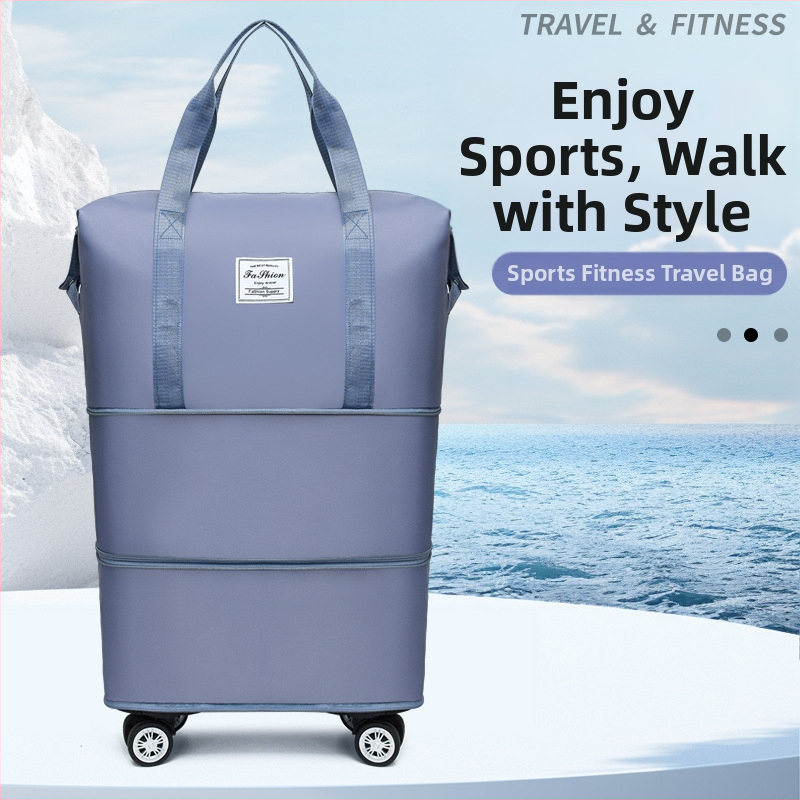 Lielas ietilpības ceļojumu soma ar dubultu izplešanās universālu riteņu rokassomu ceļojumu uzglabāšanas soma ar skriemeli bagāžas soma