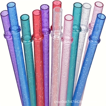 Paie de plastic cu sclipici Amazon PETG, reutilizabile, pentru suc și băuturi, paie de plastic pentru petreceri