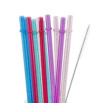 Paie de plastic cu sclipici Amazon PETG, reutilizabile, pentru suc și băuturi, paie de plastic pentru petreceri