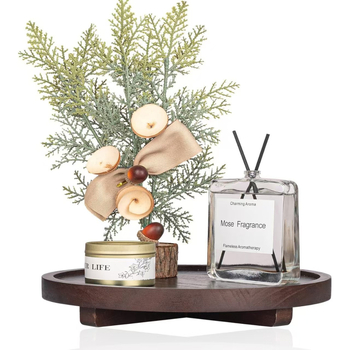 Täispuidust kandik ümmargune dekoratiivne alus ümmargune kandik aroomiteraapia küünla vitriinplaat kosmeetiline hoiustamisriiul kronstein