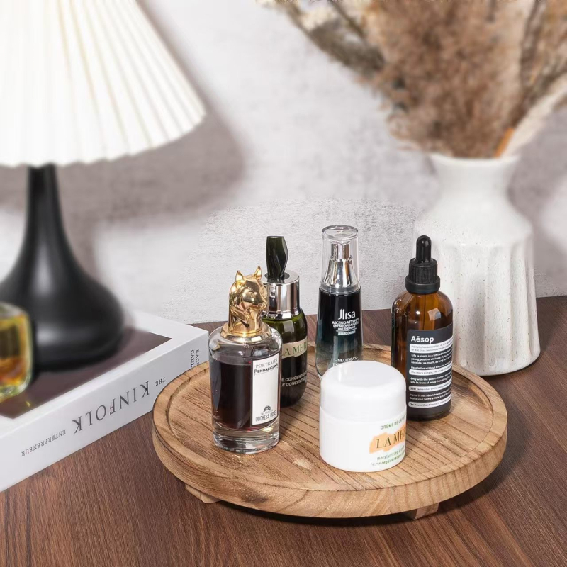 Täispuidust kandik ümmargune dekoratiivne alus ümmargune kandik aroomiteraapia küünla vitriinplaat kosmeetiline hoiustamisriiul kronstein