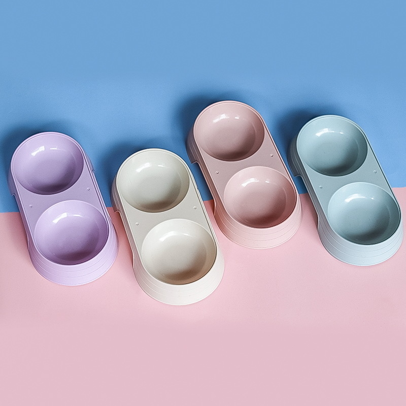 Gyári forrásból származó kopogásgátló kutyatál dupla tál könnyen tisztítható kerek macskatál egyszerű műanyag sűrített tál kisállat tál