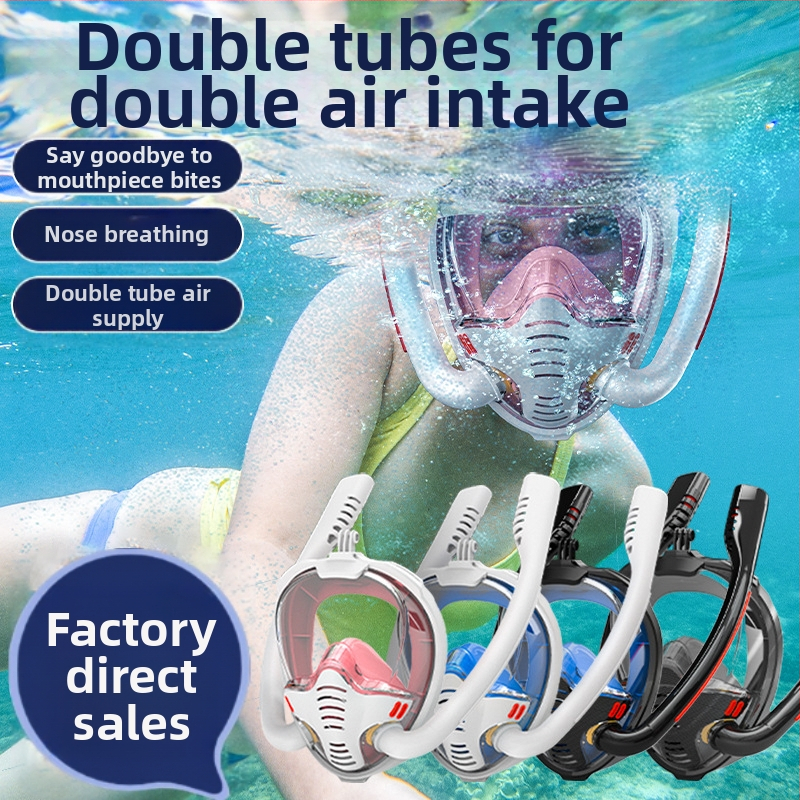 Dvigubo vamzdelio nardymo kaukė, viso veido nardymas, visiškai sausa dvigubo vamzdžio nardymo kaukė, nardymo su vamzdeliu ir plaukimo kaukė, apsauganti nuo rasojimo, didelės raiškos