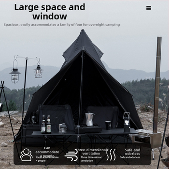 Tootja hulgimüügist pärit välistingimustes kasutatav kahekihiline sise- ja välistelk, tornitüüpi telk, vihmakindel must sõdalase püramiidtelk mitmele inimesele