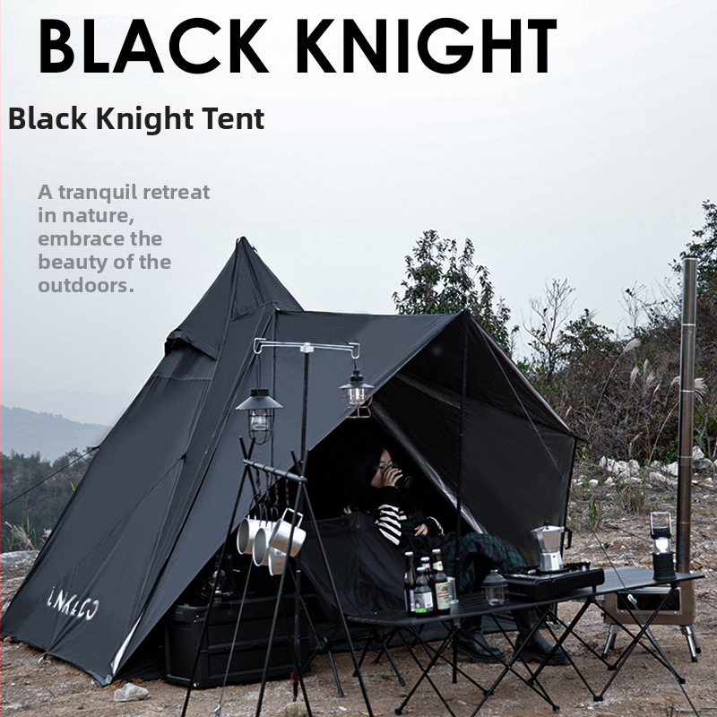 Tootja hulgimüügist pärit välistingimustes kasutatav kahekihiline sise- ja välistelk, tornitüüpi telk, vihmakindel must sõdalase püramiidtelk mitmele inimesele