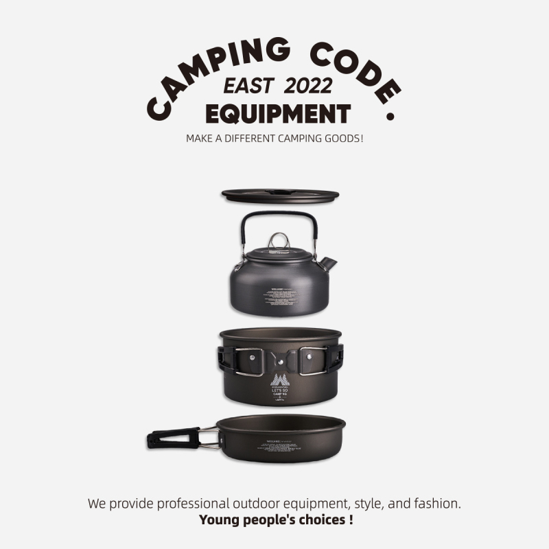 Vanjski set za kampiranje, lonac za 1-2 osobe, prijenosni kamperski pribor za kuhanje, piknik, lonac za kuhanje, lonac za prženje, lonac za kuhanje