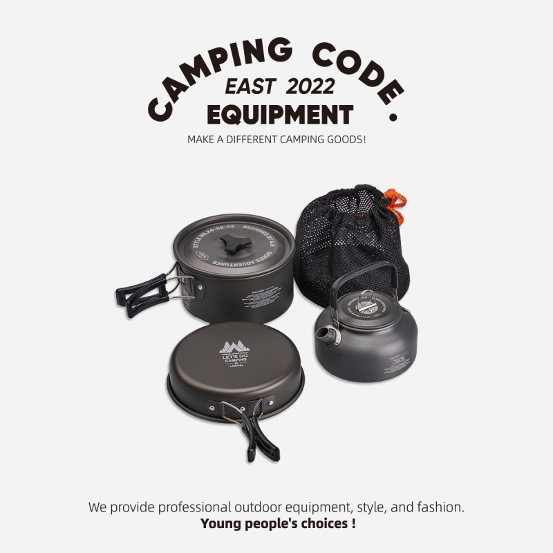 Vanjski set za kampiranje, lonac za 1-2 osobe, prijenosni kamperski pribor za kuhanje, piknik, lonac za kuhanje, lonac za prženje, lonac za kuhanje