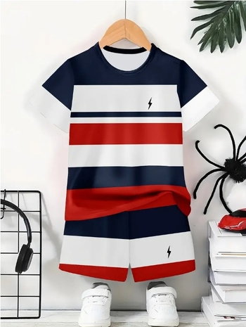 Κοστούμι για αγόρια, Μοντέρνο κοστούμι με τρισδιάστατη εκτύπωση, Casual κοστούμι, κοντομάνικο σορτς, T-shirt, T-shirt για εξωτερικούς χώρους για αγόρια,