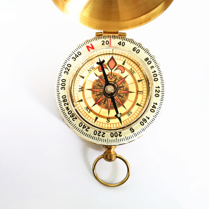Tiszta réz iránytű G50 zsebóra retro flip iránytű kültéri hegymászáshoz, többfunkciós, világító fedéllel