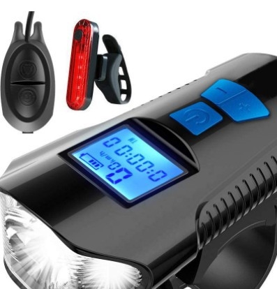 Kodo matuoklio lempos galios ekranas, įkraunamas USB dviračio žibintas, „Bell“ kodo matuoklis, trys viename dviračio žibintas, signalinis žibintas