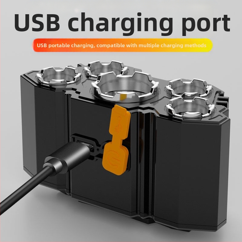 Nový 5-hlavový LED čelovkový svetlomet s USB nabíjateľnou rybárskou lampou s dlhým dosahom a silným svetlom