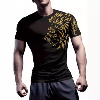 raktáron első új tiger férfi sport fitnesz 3D férfi rövid ujjú póló, magas szárú, rugalmas, feszes, gyári outlet