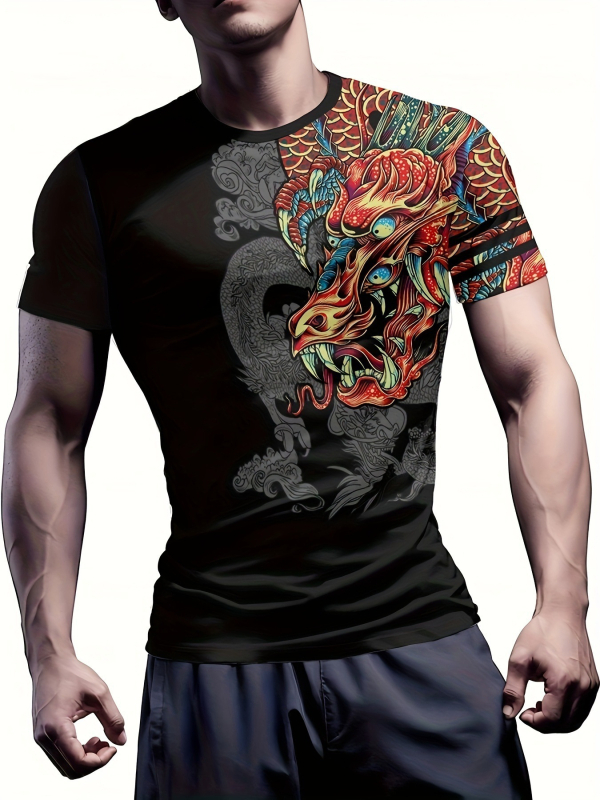 raktáron első új tiger férfi sport fitnesz 3D férfi rövid ujjú póló, magas szárú, rugalmas, feszes, gyári outlet