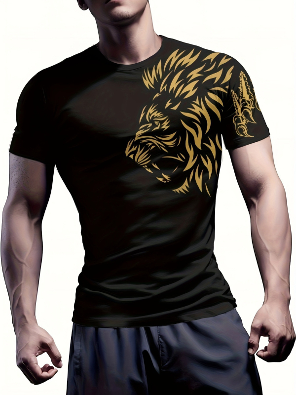 raktáron első új tiger férfi sport fitnesz 3D férfi rövid ujjú póló, magas szárú, rugalmas, feszes, gyári outlet