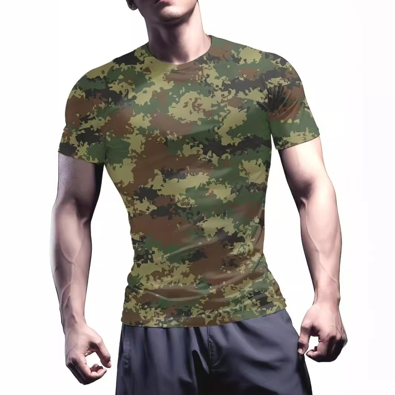 raktáron első új tiger férfi sport fitnesz 3D férfi rövid ujjú póló, magas szárú, rugalmas, feszes, gyári outlet