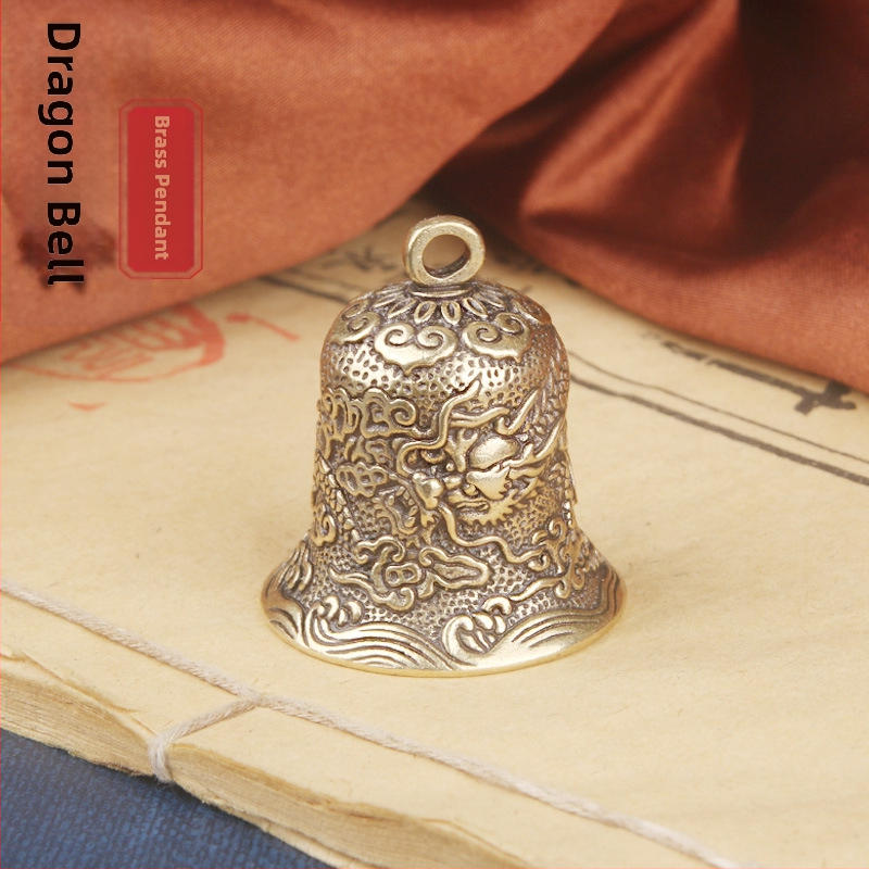 Vintage sárgaréz sárkánymintás harang kulcstartó medál nemzeti divatos réz harang sárkány harang személyiség medál kézművesség wenwan nagykereskedelem