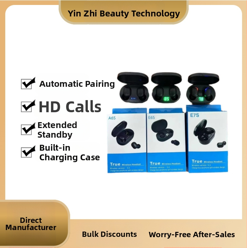 A6S piiriülene enimmüüdud E6S E7S juhtmevabad kõrvasisesed Bluetooth-peakomplektid Mini Sport äristiilis ülipika aku tööeaga
