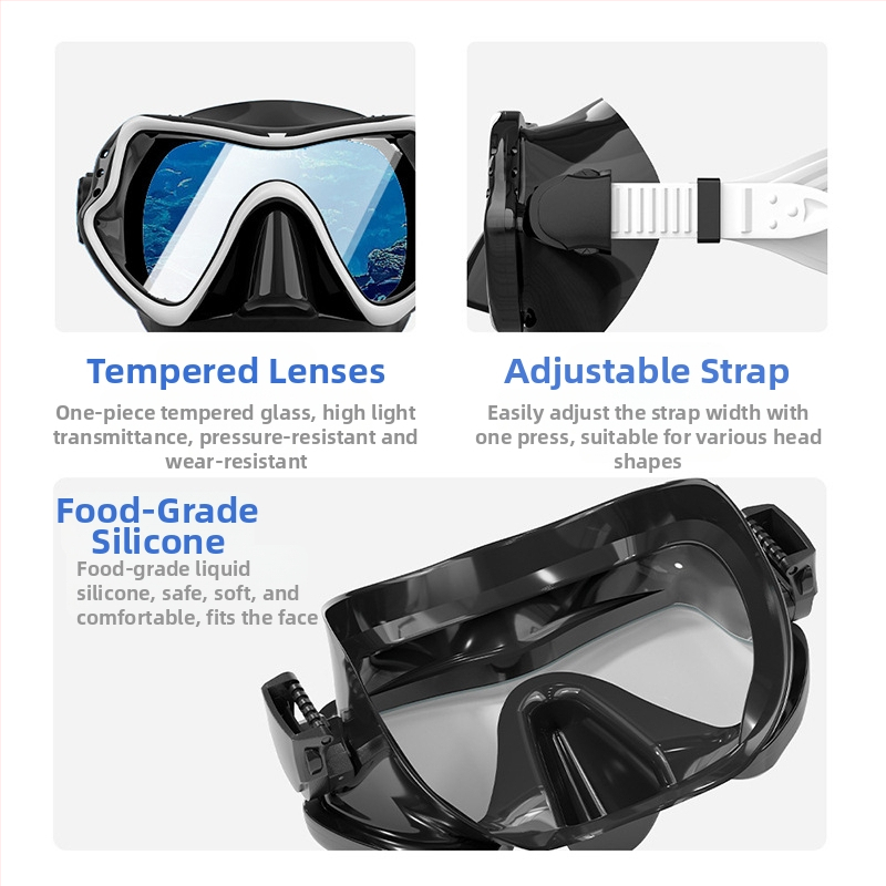 Ултра широко зрително поле огледало за шнорхелинг, вградено огледало за гмуркане за възрастни, течно силиконово огледало за свободно гмуркане на склад