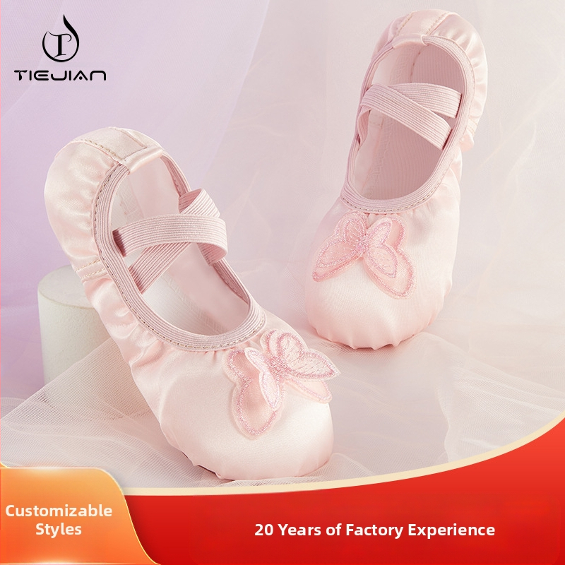 Új Gyermek Balettcipők Lányka Puha Talpú Tánccipők Hercegnős Szatén Hímzett Pillangó Testformájú Edzőcipők