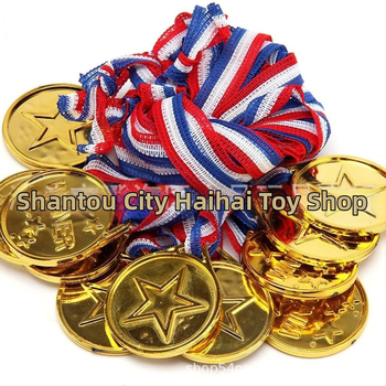 Διασυνοριακό μετάλλιο παιχνιδιών πλαστικό χρυσό μετάλλιο παιδικό πάρτι παιχνιδιών προμηθεύει παιδικό μετάλλιο πέντε αστέρων με επένδυση με πόρπη ασφαλείας