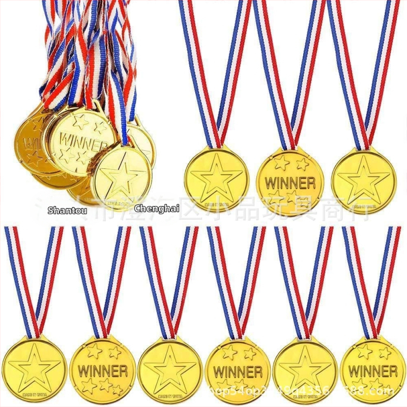 Prekogranična plastična zlatna medalja za igračke, dječja igračka za zabavu, dječja medalja s pet zvjezdica i sigurnosnom kopčom