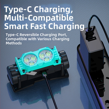 Daugiafunkcinis lauko kempingo įkrovimo priekinis žibintas, 6LED, paryškintas lengvas magnetinis galvos žibintas, statybvietės šalmo kasybos lempa