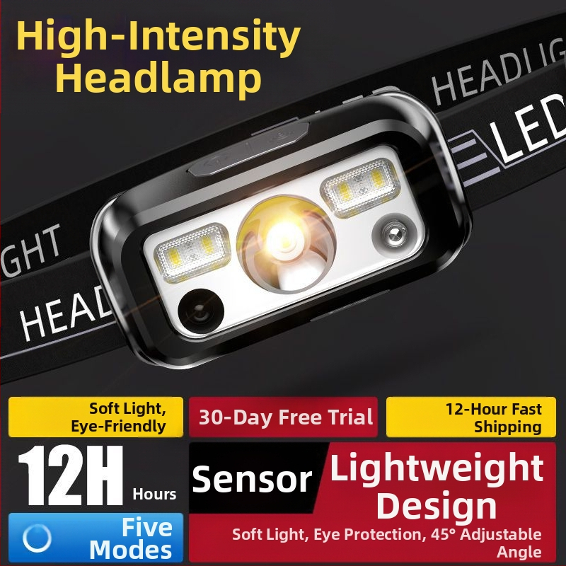 Силно зареждане на фарове, супер ярко риболовно индукционно презареждащо се външно фенерче за глава, издръжливо, специално, дълготрайно