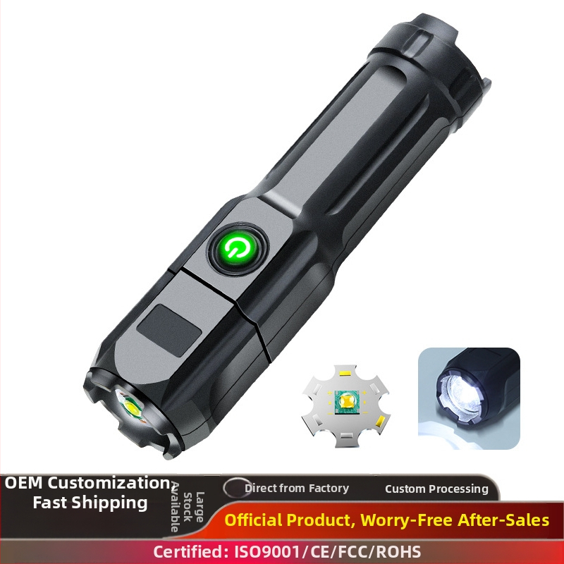 Határokon átnyúló népszerű zoom zseblámpa erős fényű újratölthető otthoni kültéri hordozható tartós nagy hatótávolságú ultrafényes LED zseblámpa