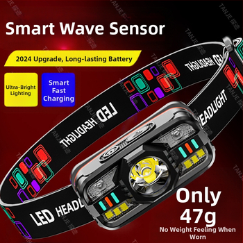 Határokon átnyúló intelligens indukciós kis fényszóró, többfunkciós, több fényforrással tölthető kültéri fejre szerelhető zseblámpa, éjszakai horgászlámpa nagykereskedelemben
