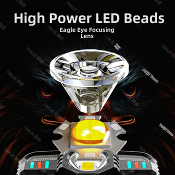 Διασυνοριακός έξυπνος επαγωγικός μικρός προβολέας πολλαπλών λειτουργιών πολλαπλών φωτεινών πηγών φόρτισης εξωτερικού χώρου με κεφαλή, φακός νυχτερινής αλιείας χονδρικής