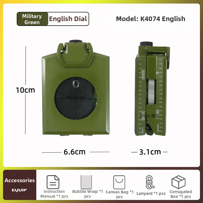 Gamintojo K4074 lydinio kompasas, didelio tikslumo daugiafunkcis šviečiantis išgyvenimo lauko kompasas su nuolydžio matuokliu