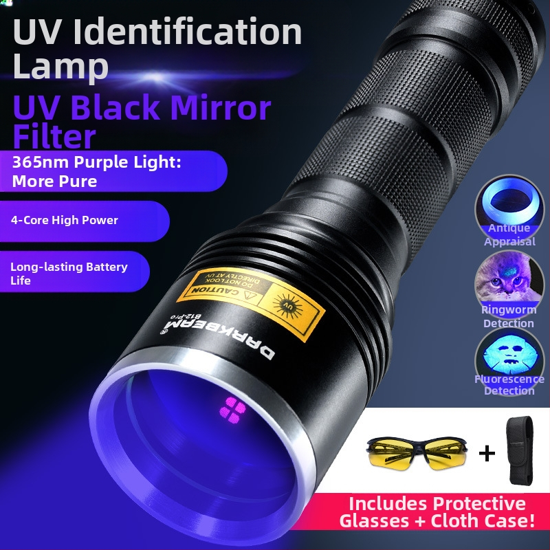 UV juodas veidrodinis violetinis šviesa identifikuoja tabaką ir alkoholį 365 nm spinduliu pagal „Jade Jade“ fluorescencijos aptikimą, stiprią ultravioletinę žibintuvėlį