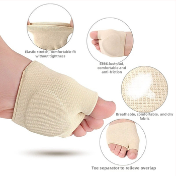 Srieginė priekinė pėdos pagalvėlė, sustorinta krepšinio kamuoliuko apsauga, itin minkšta nykščio apsauga, apsauganti nuo trinties, pėdos kokonas, pusės dydžio pėdos pagalvėlė, kvėpuojanti pėdų apsaugos apsauga.