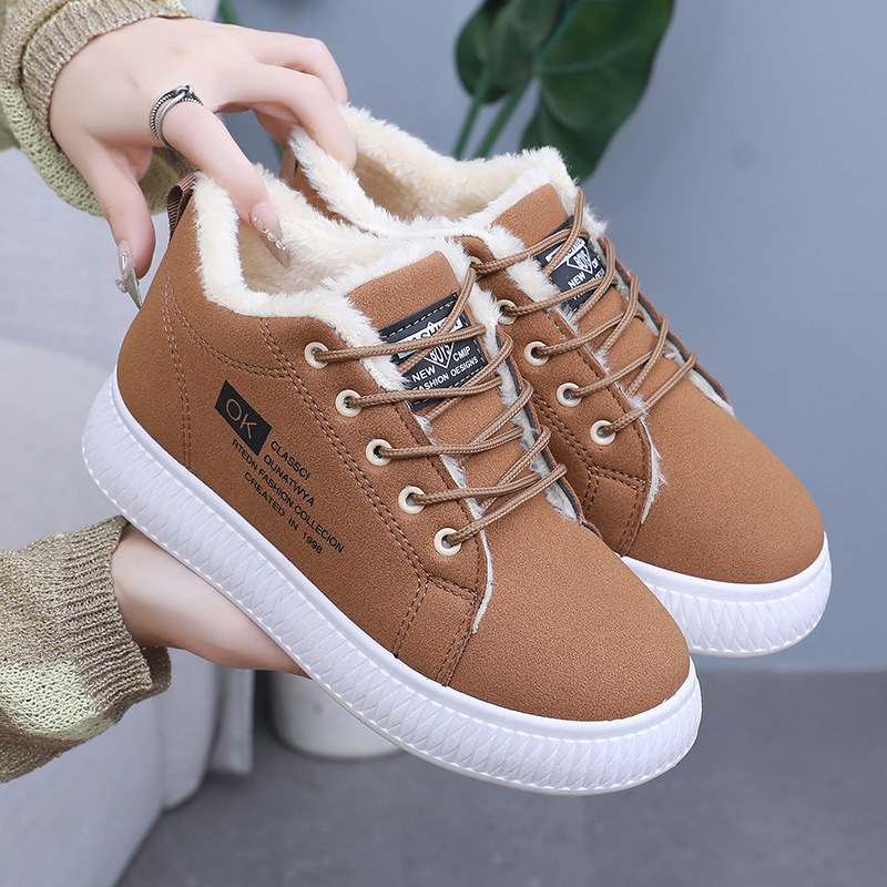 Téli pamutcipők Női vastag talpú, gyapjúval bélelt, vastag, meleg bőr, meleg, alkalmi, vízálló, csúszásmentes, kültéri hócipők diákoknak
