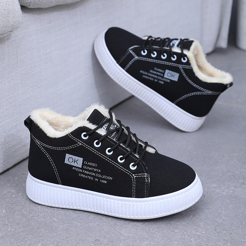 Téli pamutcipők Női vastag talpú, gyapjúval bélelt, vastag, meleg bőr, meleg, alkalmi, vízálló, csúszásmentes, kültéri hócipők diákoknak