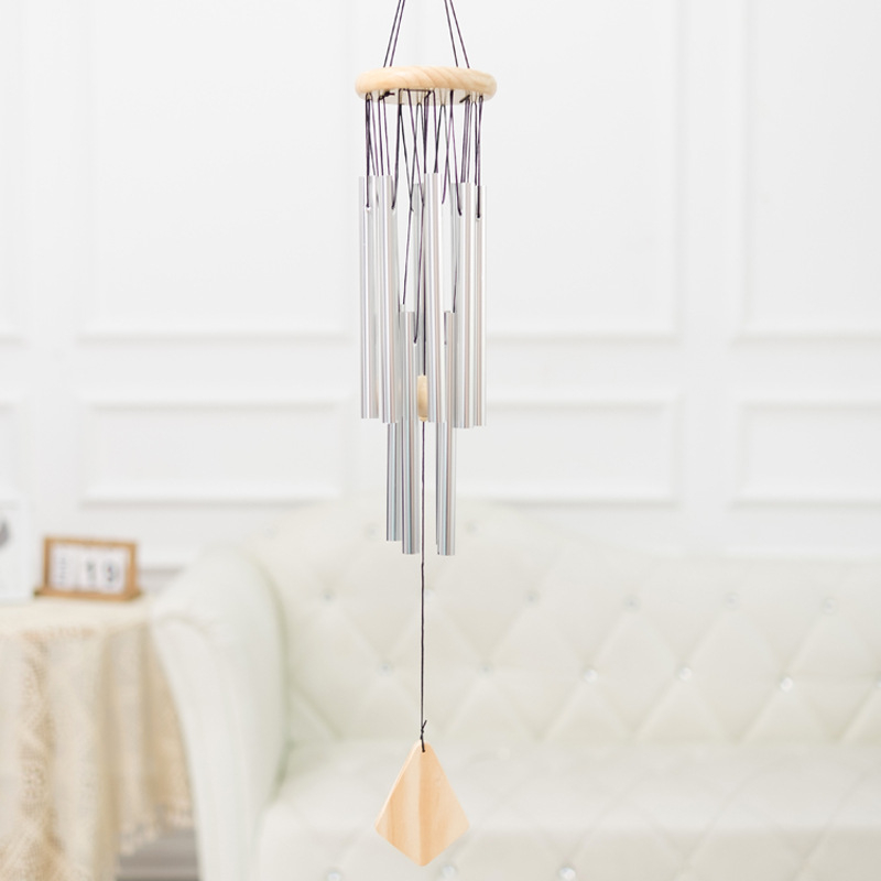Piiriülene kahekihiline alumiiniumtorust tuulekell, loominguline 12-toruline täispuidust metallist tuulekell, koduripats, puidust kaunistused, käsitöö