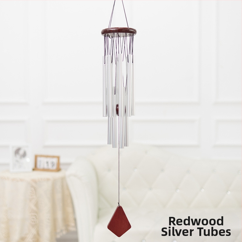 Piiriülene kahekihiline alumiiniumtorust tuulekell, loominguline 12-toruline täispuidust metallist tuulekell, koduripats, puidust kaunistused, käsitöö