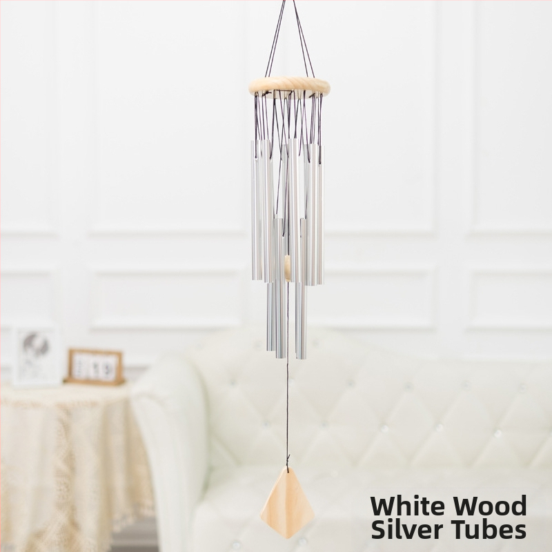 Piiriülene kahekihiline alumiiniumtorust tuulekell, loominguline 12-toruline täispuidust metallist tuulekell, koduripats, puidust kaunistused, käsitöö