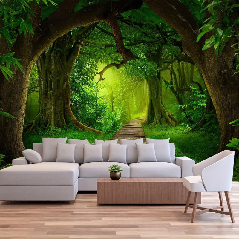 Μαγικό Δάσος Ταπισερί Φυσικό Τοπίο Πράσινη Ταπισερί Τρύπα Δέντρου Κρεμαστό Τοίχου Κατάλληλο για Σαλόνι, Υπνοδωμάτιο, Διακόσμηση Σπιτιού