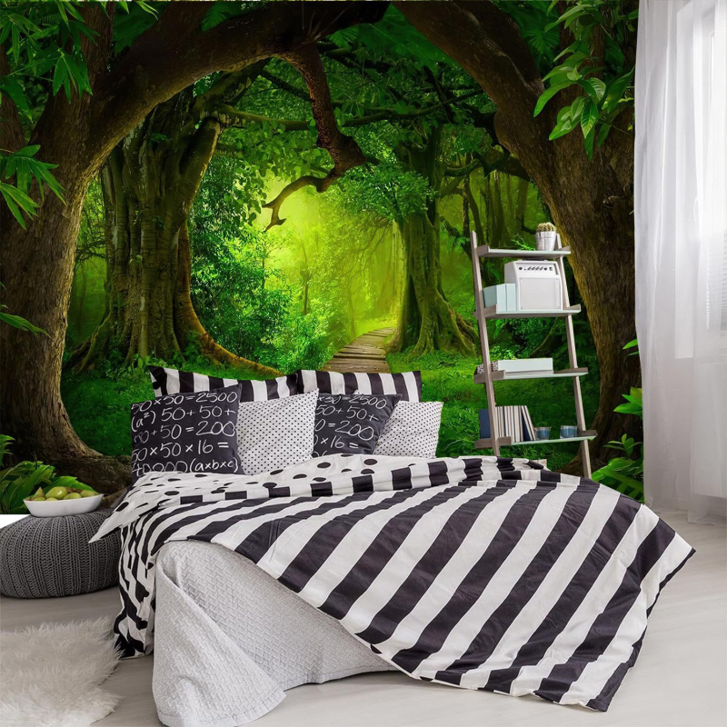 Μαγικό Δάσος Ταπισερί Φυσικό Τοπίο Πράσινη Ταπισερί Τρύπα Δέντρου Κρεμαστό Τοίχου Κατάλληλο για Σαλόνι, Υπνοδωμάτιο, Διακόσμηση Σπιτιού