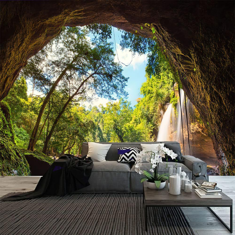 Μαγικό Δάσος Ταπισερί Φυσικό Τοπίο Πράσινη Ταπισερί Τρύπα Δέντρου Κρεμαστό Τοίχου Κατάλληλο για Σαλόνι, Υπνοδωμάτιο, Διακόσμηση Σπιτιού