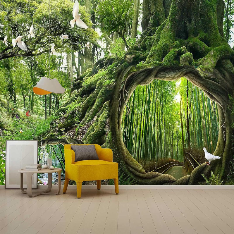 Μαγικό Δάσος Ταπισερί Φυσικό Τοπίο Πράσινη Ταπισερί Τρύπα Δέντρου Κρεμαστό Τοίχου Κατάλληλο για Σαλόνι, Υπνοδωμάτιο, Διακόσμηση Σπιτιού